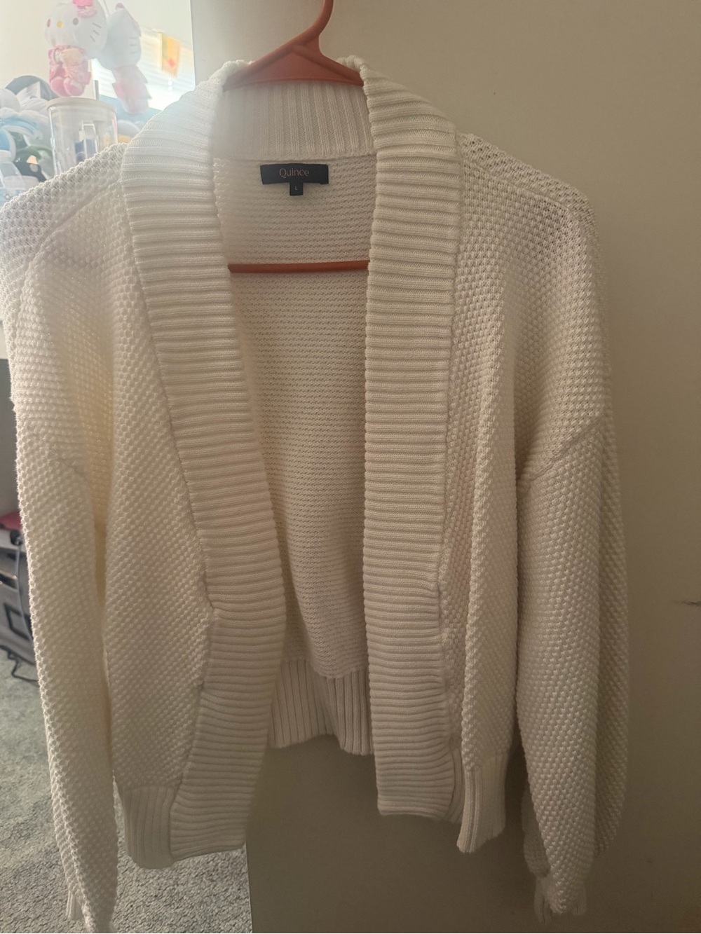 Quince Women's Cream Open-Front Ribbed Shawl Collar Cardigan